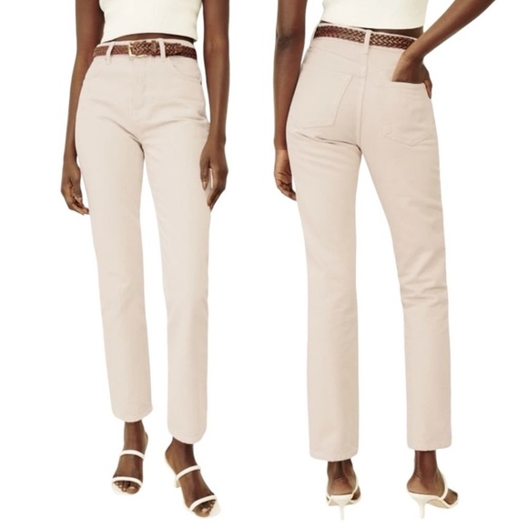 Reformation Cream Cynthia High Rise Straight Long Jeans - Picture 1 of 8